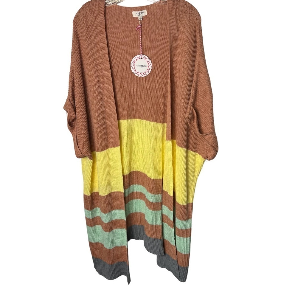 UMGEE Cotton Open Long Cardigan Striped Size Large - Picture 3 of 9